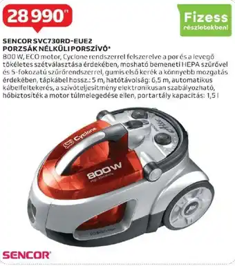 Auchan SENCOR SVC730RD-EUE2 PORZSÁK NÉLKÜLI PORSZÍVÓ 1 db ajánlat