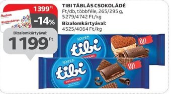 Auchan TIBI TÁBLÁS CSOKOLÁDÉ 265 / 295 g ajánlat