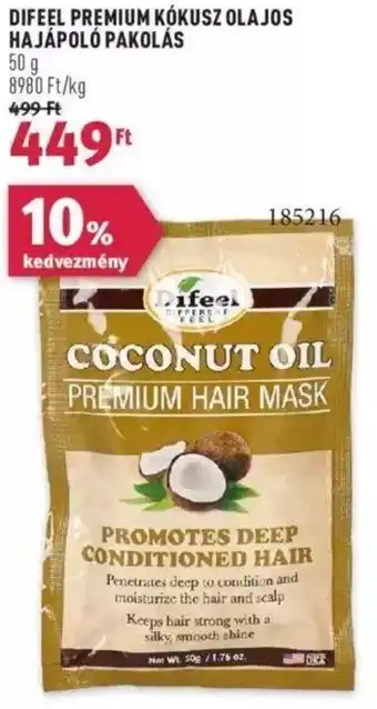 Rossmann DIFEEL PREMIUM KÓKUSZ OLAJOS HAJÁPOLÓ PAKOLÁS 50 g ajánlat