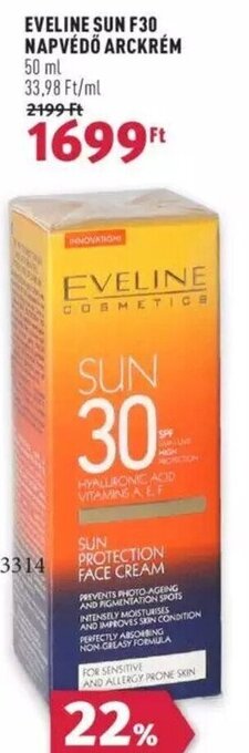 Rossmann EVELINE SUN F30 NAPVÉDŐ ARCKRÉM 50 ml ajánlat