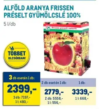 ALFÖLD ARANYA FRISSEN PRÉSELT GYÜMÖLCSLÉ 100% 5 l