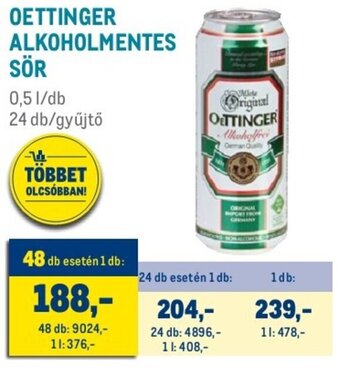 Metro OETTINGER ALKOHOLMENTES SÖR 0,5 l ajánlat