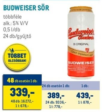 Metro BUDWEISER SÖR 0,5 l ajánlat