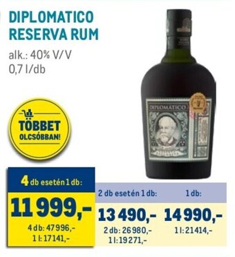 Metro DIPLOMATICO RESERVA RUM 0,7 l ajánlat