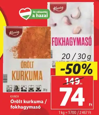 Lidl KANIA Őrölt kurkuma / fokhagymasó 20 / 30 g ajánlat