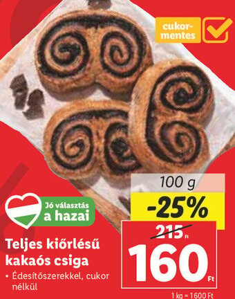 Lidl Teljes kiőrlésű kakaós csiga 100 g ajánlat