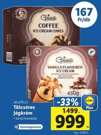 Lidl GELATELLI Tölcséres jégkrém 450 g ajánlat