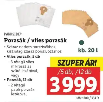 Lidl PARKSIDE Porzsák / vlies porzsák 5 / 12 db ajánlat