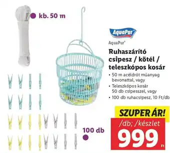 Lidl AquaPur Ruhaszárító csipesz / kötél / teleszkópos kosár 1 db ajánlat