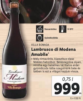 VILLA BONAGA Lambrusco di Modena Amabile 0,75 l