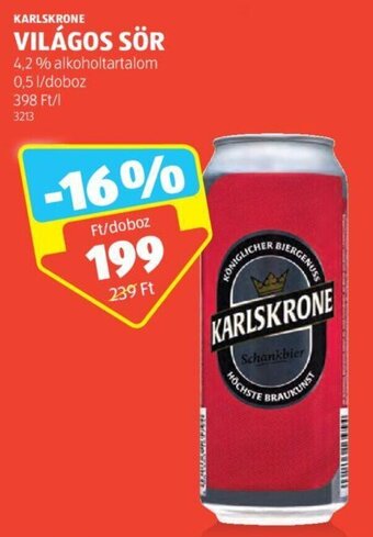 ALDI KARLSKRONE VILÁGOS SÖR 0,5 l ajánlat