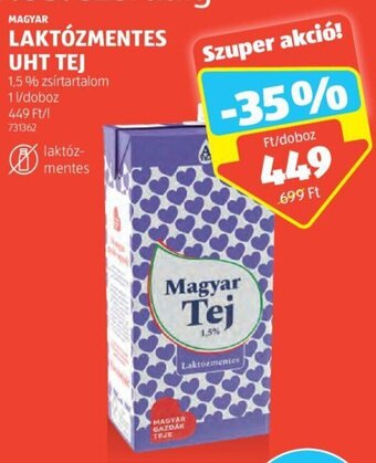 ALDI MAGYAR LAKTÓZMENTES UHT TEJ 1 l ajánlat