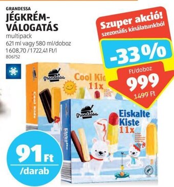 ALDI GRANDESSA JÉGKRÉM-VÁLOGATÁS 621 / 580 ml ajánlat