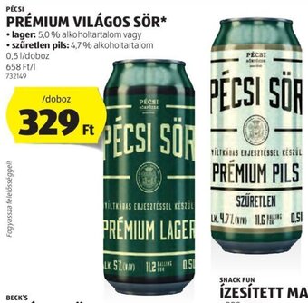 ALDI PÉCSI PRÉMIUM VILÁGOS SÖR 0,5 l ajánlat