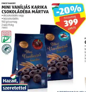 ALDI FINEST BAKERY MINI VANÍLIÁS KARIKA CSOKOLÁDÉBA MÁRTVA 150 g ajánlat