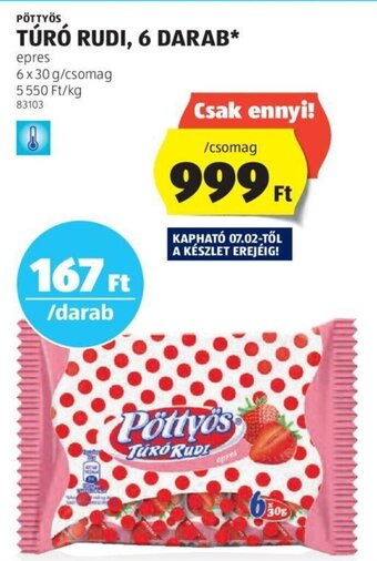 ALDI PÖTTYÖS TÚRÓ RUDI 6 x 30 g ajánlat