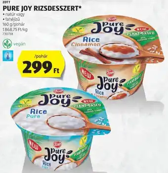 ALDI ZOTT PURE JOY RIZSDESSZERT 160 g ajánlat