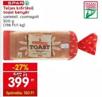 Spar SPAR Teljes kiőrlésű toast kenyér 500 g ajánlat