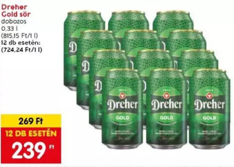 Spar Dreher Gold sör 0,33 l ajánlat