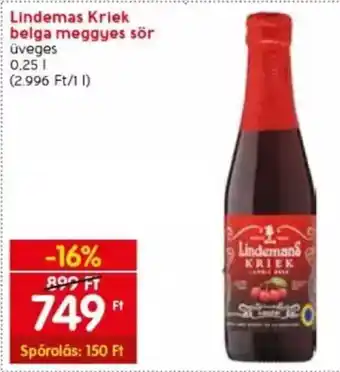 Spar Lindemas Kriek belga meggyes sör 0,25 l ajánlat