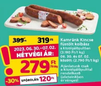 Spar Kamránk Kincse füstölt kolbász 10 dkg ajánlat