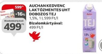 Auchan AUCHAN KEDVENC LAKTÓZMENTES UHT DOBOZOS TEJ 1 l ajánlat