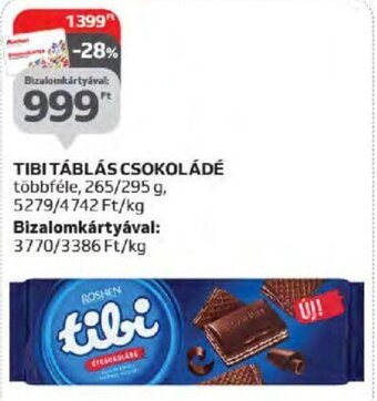 Auchan TIBI TÁBLÁS CSOKOLÁDÉ 265 / 295 g ajánlat