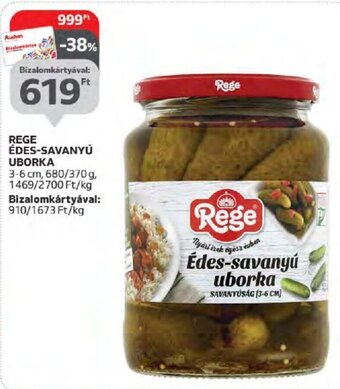 Auchan REGE ÉDES-SAVANYÚ UBORKA 680 / 370 g ajánlat