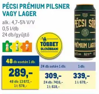 PÉCSI PRÉMIUM PILSNER VAGY LAGER 0,5 l