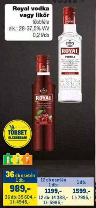 Metro Royal vodka vagy likőr 0,2 l ajánlat