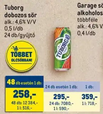 Metro Tuborg dobozos sör 0,5 l ajánlat