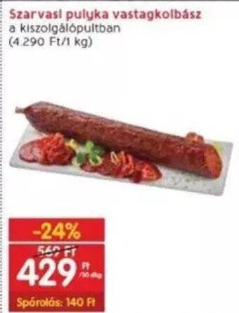 Interspar Szarvasi pulyka vastagkolbász 10 dkg ajánlat