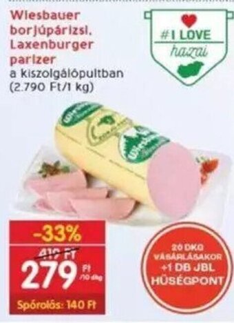 Interspar Wiesbauer borjúpárizsl. Laxenburger parizer 10 dkg ajánlat