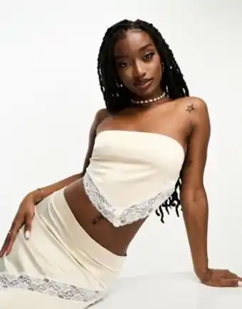 ASOS Asyou satin lace trim scarf top in champagne with white lace ajánlat