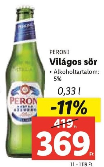 Lidl PERONI Világos sör 0,33 l ajánlat