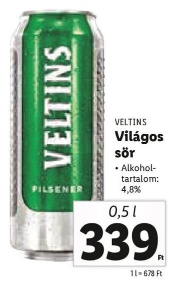 Lidl VELTINS Világos sör 0,5 l ajánlat