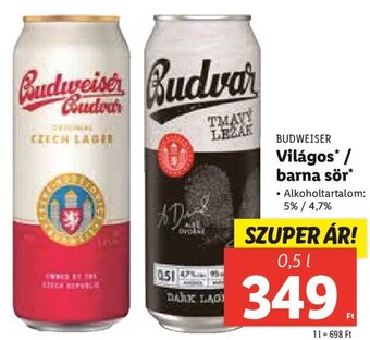 Lidl BUDWEISER Világos / barna sör 0,5 l ajánlat