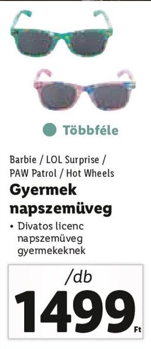 Lidl Barbie / LOL Surprise / PAW Patrol / Hot Wheels Gyermek napszemüveg 1 db ajánlat