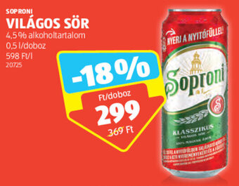 ALDI SOPRONI VILÁGOS SÖR 0,5 l ajánlat