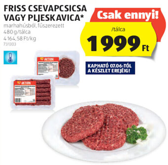 ALDI FRISS CSEVAPCSICSA VAGY PLJESKAVICA 480 g ajánlat