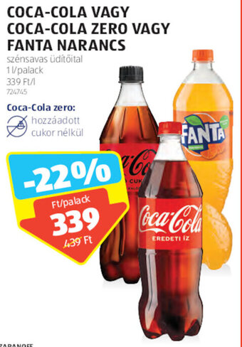 ALDI COCA-COLA VAGY COCA-COLA ZERO VAGY FANTA NARANCS 1 l ajánlat