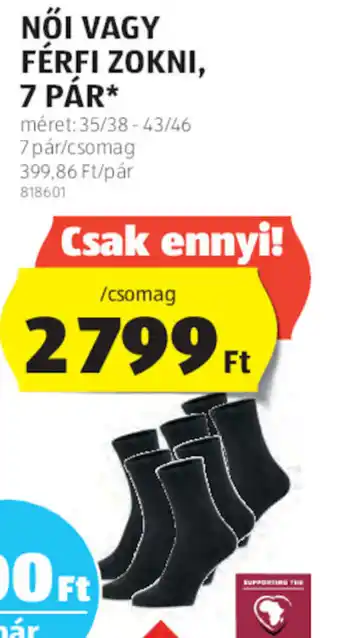 ALDI NŐI VAGY FÉRFI ZOKNI 7 pár ajánlat