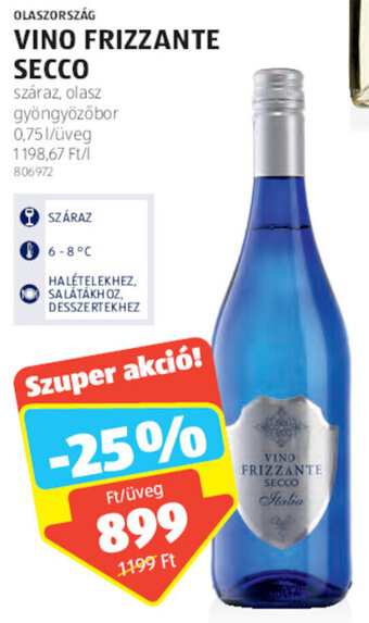 ALDI OLASZORSZÁG VINO FRIZZANTE SECCO 0,75 l ajánlat