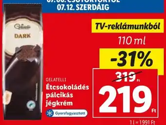 Lidl GELATELLI Étcsokoládés pálcikás jégkrém 110 ml ajánlat