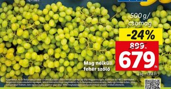 Lidl Mag nélküli fehér szőlő 500 g ajánlat