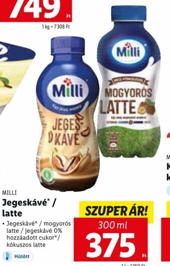 Lidl MILLI Jegeskávé / latte 300 ml ajánlat