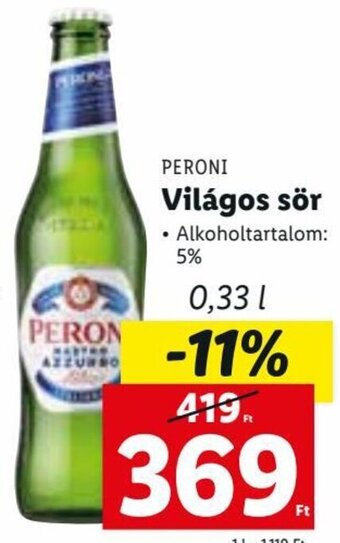 Lidl PERONI Világos sör 0,33 l ajánlat