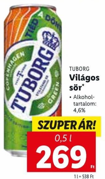 Lidl TUBORG Világos sör 0,5 l ajánlat