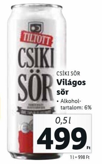 Lidl CSÍKI SÖR Világos sör 0,5 l ajánlat