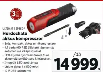 Lidl ULTIMATE SPEED Hordozható akkus kompresszor 1 db ajánlat